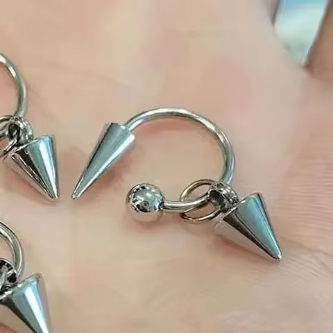 Stainless Steel Curved Barbell Earrings – Detachable Spike Piercing Jewelry for Women, Y2K Punk Party Style