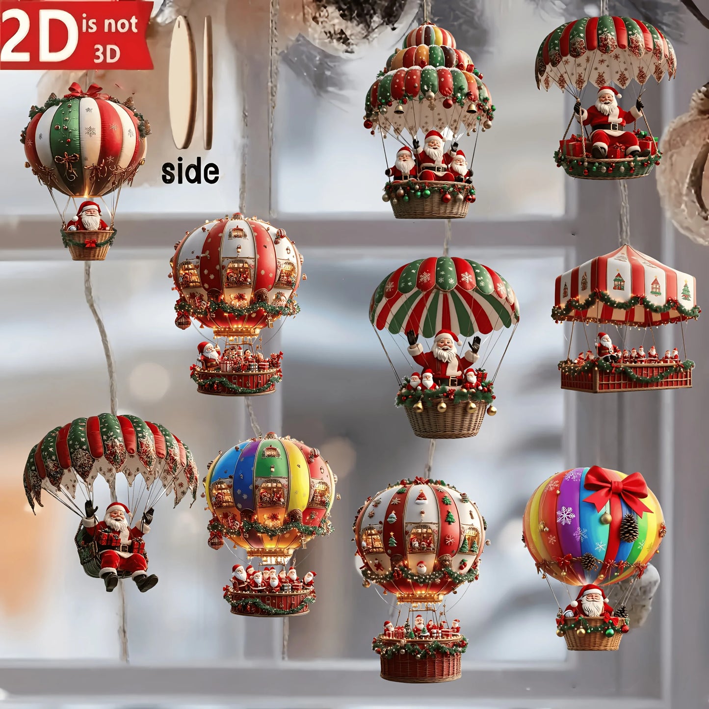 10 wooden Christmas baubles 2D Santa Claus!