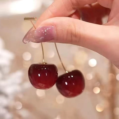 Sweet Cherry Drop Earrings for Women – Lovely Red Fruit Stud Earrings, Cute Fresh Style Jewelry Gift