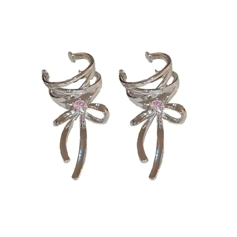 Kpop Style Bowknot Ear Clips – Elegant Korean Ribbon Earrings for Women, Trendy Fashion Accessories
