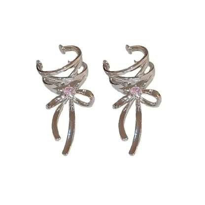 Kpop Style Bowknot Ear Clips – Elegant Korean Ribbon Earrings for Women, Trendy Fashion Accessories