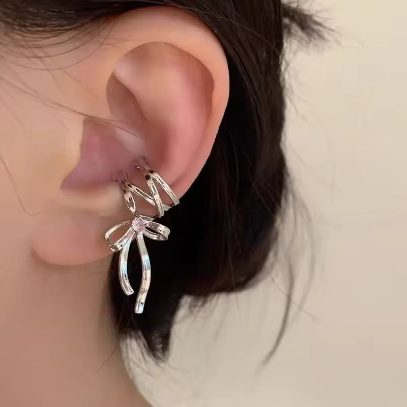 Kpop Style Bowknot Ear Clips – Elegant Korean Ribbon Earrings for Women, Trendy Fashion Accessories