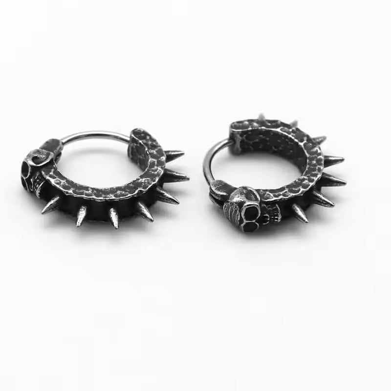 Retro Punk Black Skull Hoop Earrings for Men – Hypoallergenic Rock Motorcycle Jewelry Accessories