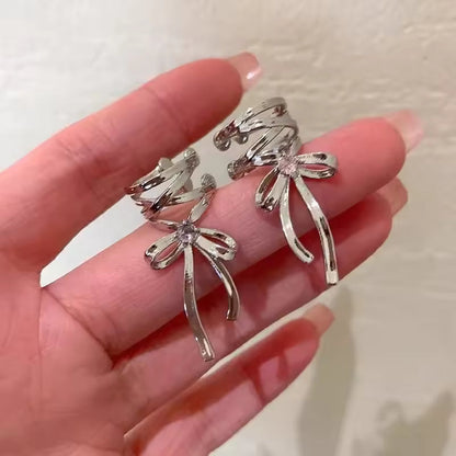 Kpop Style Bowknot Ear Clips – Elegant Korean Ribbon Earrings for Women, Trendy Fashion Accessories