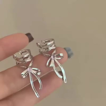 Kpop Style Bowknot Ear Clips – Elegant Korean Ribbon Earrings for Women, Trendy Fashion Accessories
