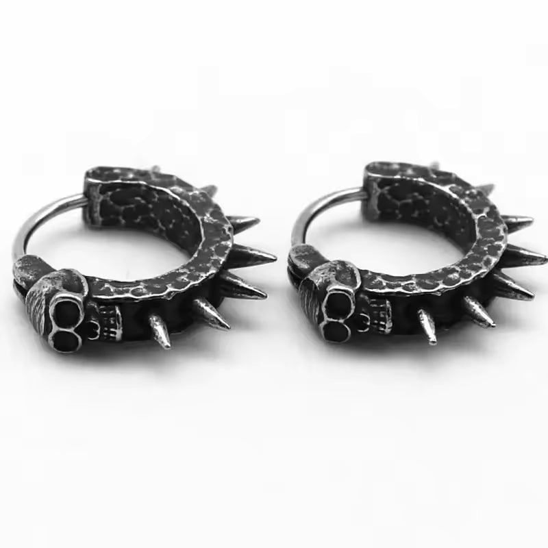 Retro Punk Black Skull Hoop Earrings for Men – Hypoallergenic Rock Motorcycle Jewelry Accessories