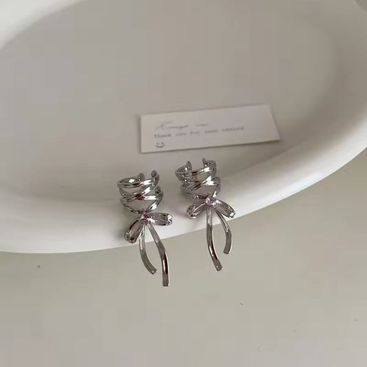 Kpop Style Bowknot Ear Clips – Elegant Korean Ribbon Earrings for Women, Trendy Fashion Accessories