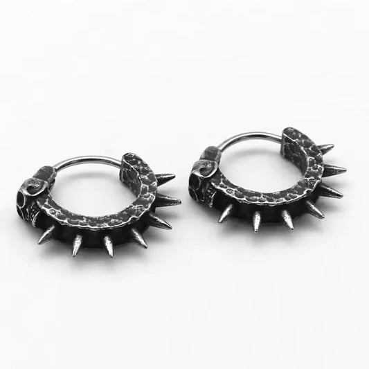 Retro Punk Black Skull Hoop Earrings for Men – Hypoallergenic Rock Motorcycle Jewelry Accessories