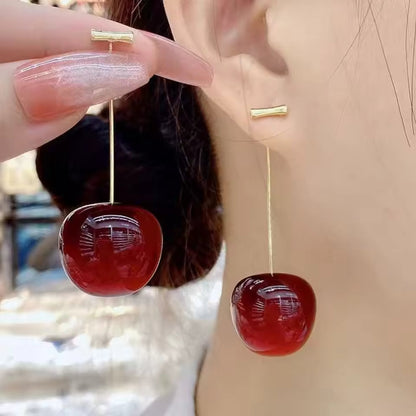 Sweet Cherry Drop Earrings for Women – Lovely Red Fruit Stud Earrings, Cute Fresh Style Jewelry Gift