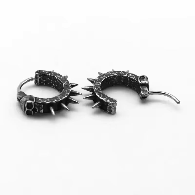 Retro Punk Black Skull Hoop Earrings for Men – Hypoallergenic Rock Motorcycle Jewelry Accessories